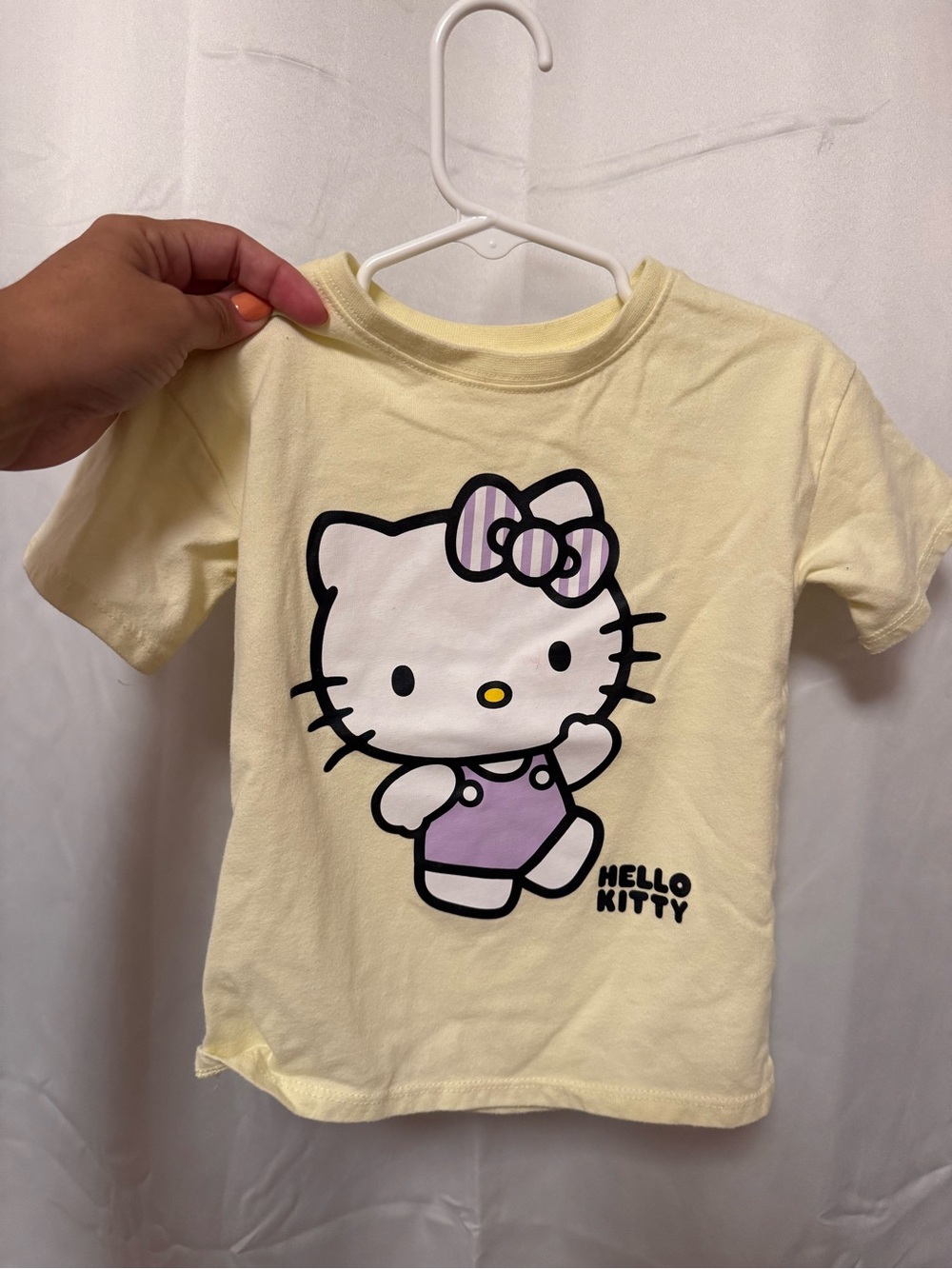 Hello Kitty Pale Yellow Tee with Purple Graphic - Kids Short Sleeve